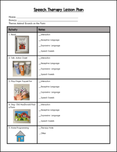 speech therapy lesson plan