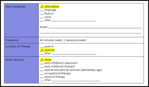 speech therapy schedule