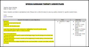 speech therapy lesson plan