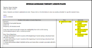 speech therapy lesson plan