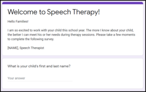 speech therapy parent survey