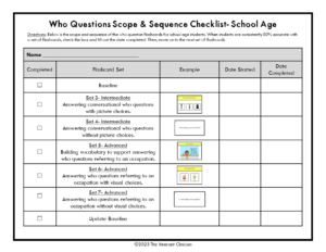 Who Questions Speech Therapy Scope and Sequence