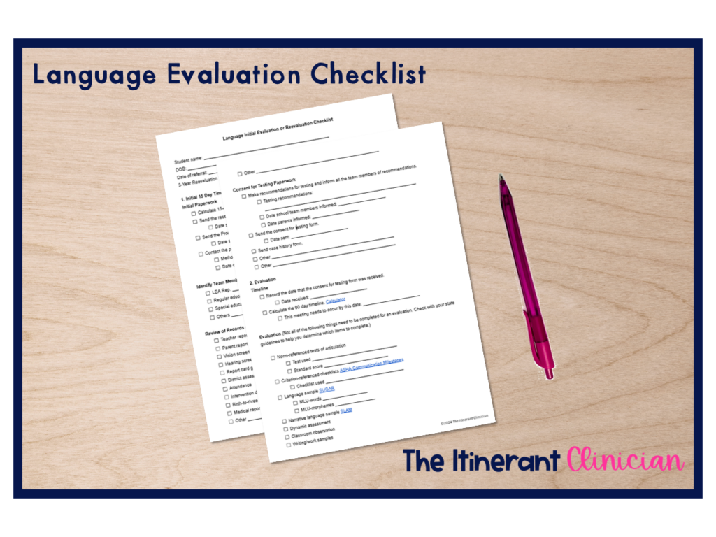 Speech Language Assessment Speech Therapy Checklist