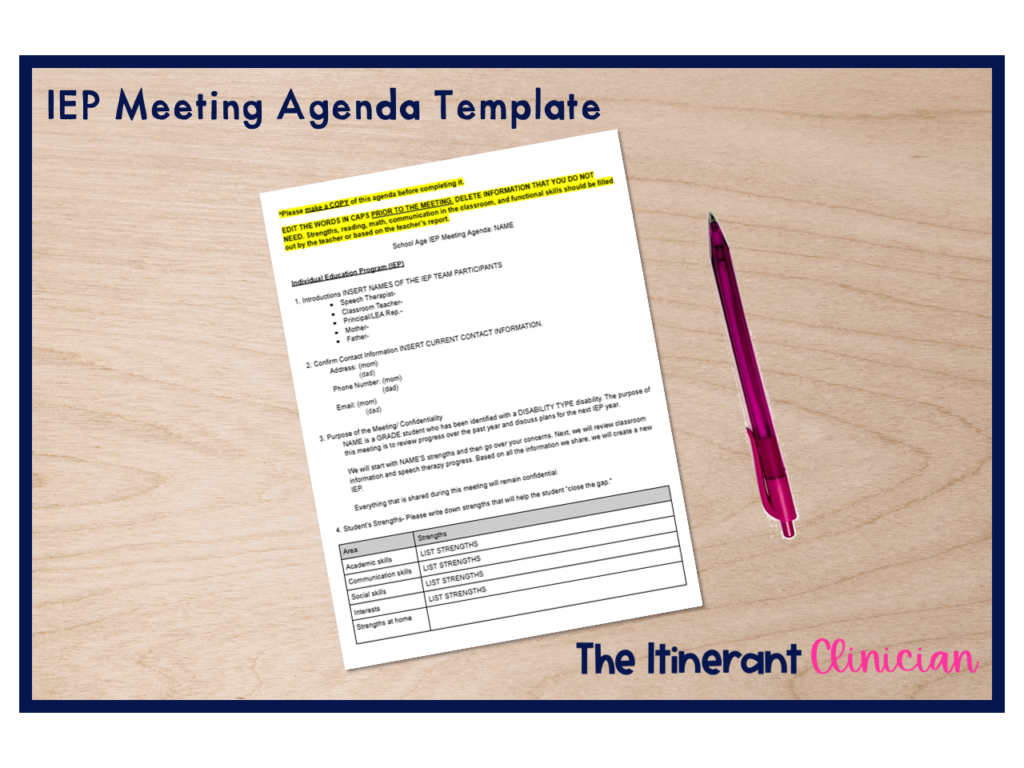 Speech Therapy IEP PLOP Meeting Agenda Template