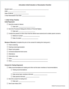 Articulation Evaluation Checklist Speech Therapy