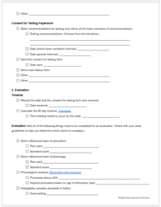 Articuation Assessment Checklist speech therapy