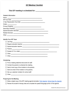 IEP meeting checklist template for speech therapy